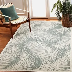 Kirklands Home Outdoor Rugs|Ocean Blue Palm Leaves Outdoor Area Rug, 7x9