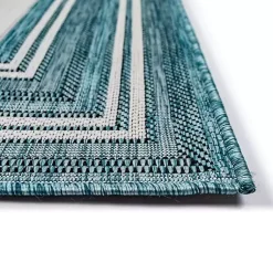 Kirklands Home Outdoor Rugs|Ocean Blue Threaded Frame Outdoor Area Rug, 4x7