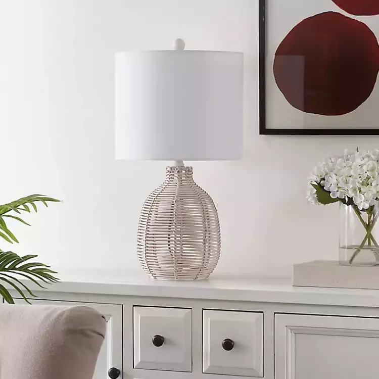 Kirklands Home Table Lamps|Off Rattan Orion Table Lamp White