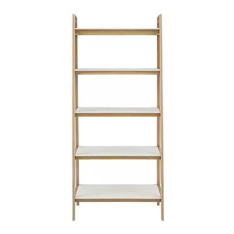 Kirklands Home Bookshelves|Off White Wood Shelves with Natural Frame Bookcase