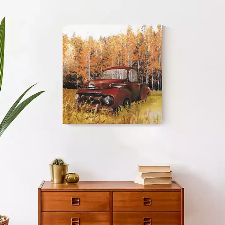 Hot Old Truck in a Fall Field Canvas Art Print Fall