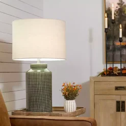 Kirklands Home Table Lamps|Olive Green Grid Ceramic Table Lamp Tan