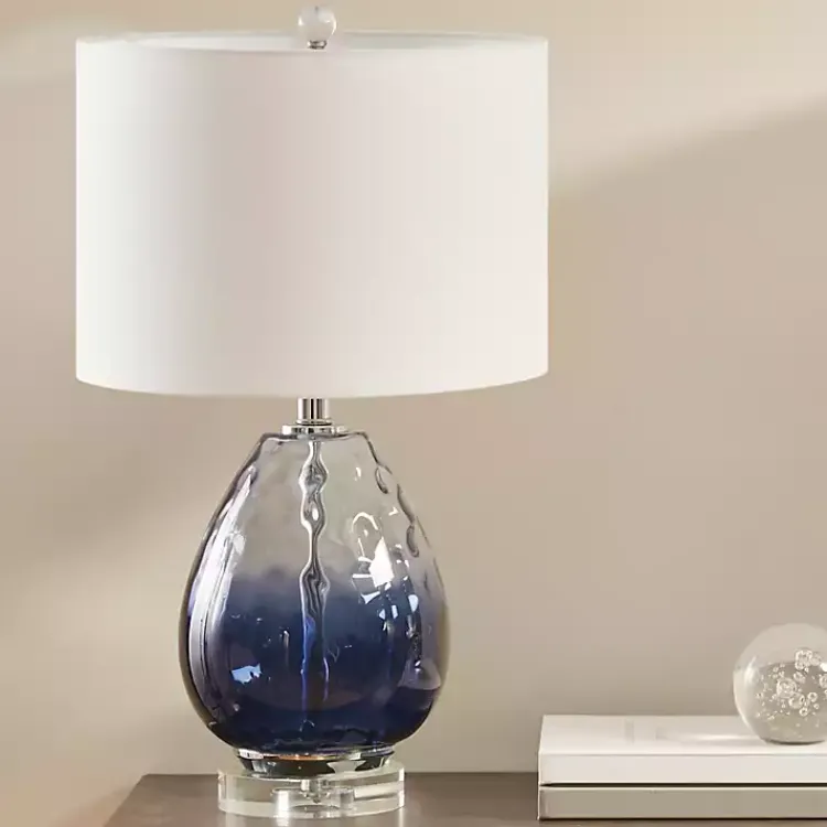 Kirklands Home Table Lamps|Ombre Blue Glass Teardrop Table Lamp White