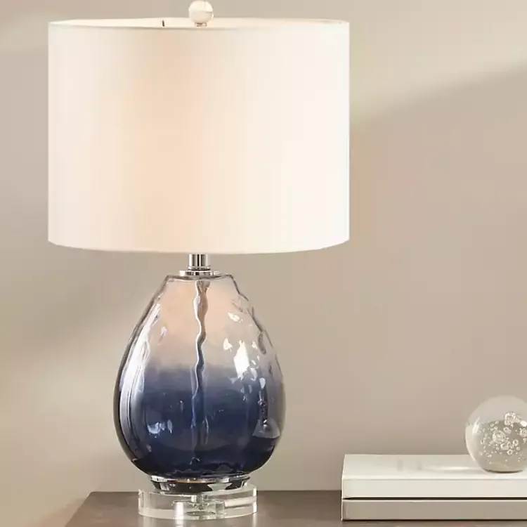 Kirklands Home Table Lamps|Ombre Blue Glass Teardrop Table Lamp White
