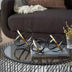 Onyx and Gold 3-pc. Orb Sculpture Set Statues & Figurines