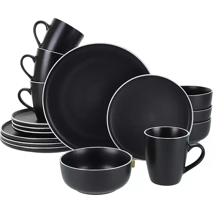 Kirklands Home Dinnerware|Onyx Eliza 16-pc. Dinnerware Set Black