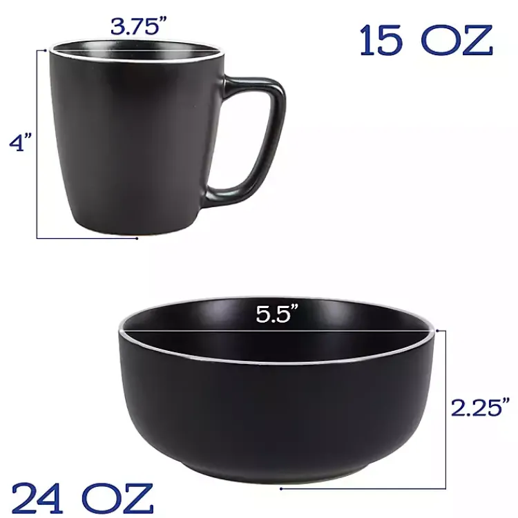 Kirklands Home Dinnerware|Onyx Eliza 16-pc. Dinnerware Set Black