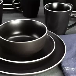 Kirklands Home Dinnerware|Onyx Eliza 16-pc. Dinnerware Set Black