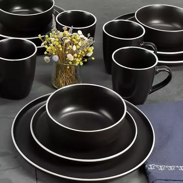 Kirklands Home Dinnerware|Onyx Eliza 16-pc. Dinnerware Set Black