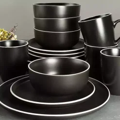 Kirklands Home Dinnerware|Onyx Eliza 16-pc. Dinnerware Set Black