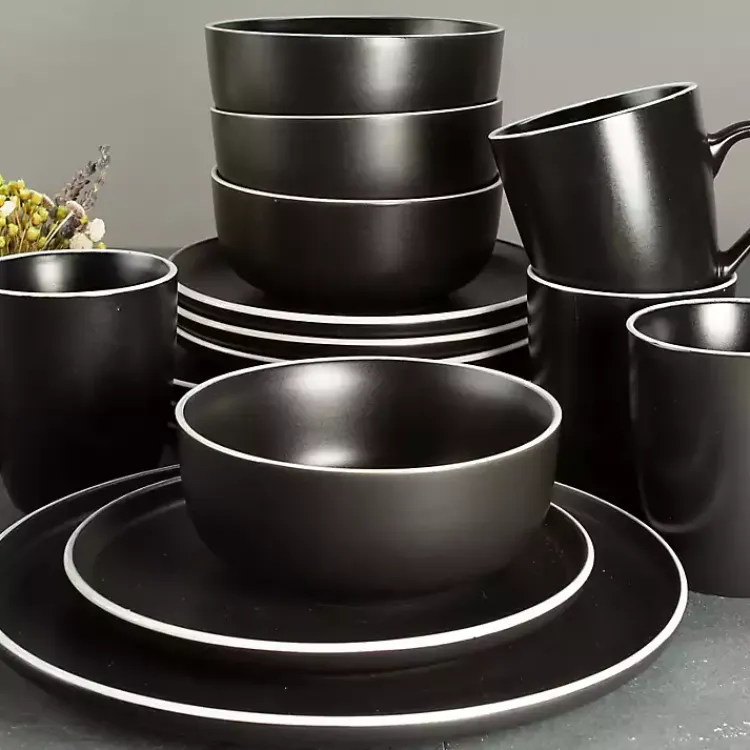 Kirklands Home Dinnerware|Onyx Eliza 16-pc. Dinnerware Set Black