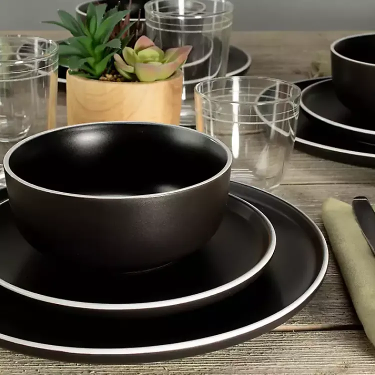 Kirklands Home Dinnerware|Onyx Eliza 12-pc. Dinnerware Set Black