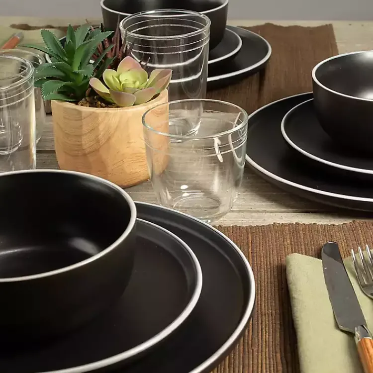 Kirklands Home Dinnerware|Onyx Eliza 12-pc. Dinnerware Set Black