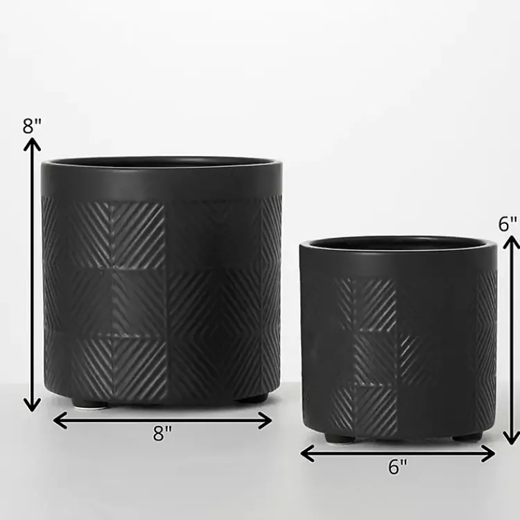 Kirklands Home Planters|Onyx Textured Ceramic Footed Planters, Set of 2 Black