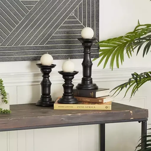 Outlet Onyx Turned Wood 3-pc. Candle Holder Set Candle Holders