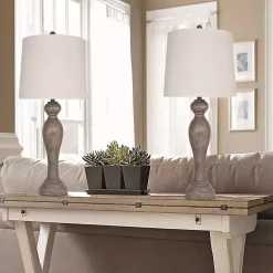 Kirklands Home Table Lamps|Opal Rustic Wood Table Lamps, Set of 2 Gray