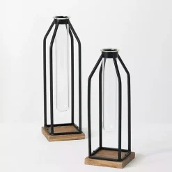 New Open Iron Frame Tube Vases, Set of 2 Vases