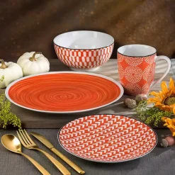 Kirklands Home Dinnerware|Opulent Stoneware 16-pc. Dinnerware Set Orange