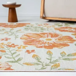 Kirklands Home Outdoor Rugs|Orange & Green Floral Reversible Outdoor Rug, 5x7