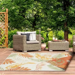 Kirklands Home Outdoor Rugs|Orange & Green Palms Reversible Outdoor Rug, 5x7