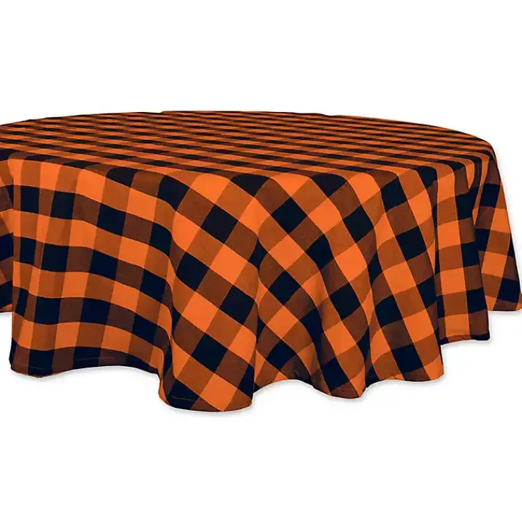 Orange and Black Buffalo Check Round Tablecloth Halloween
