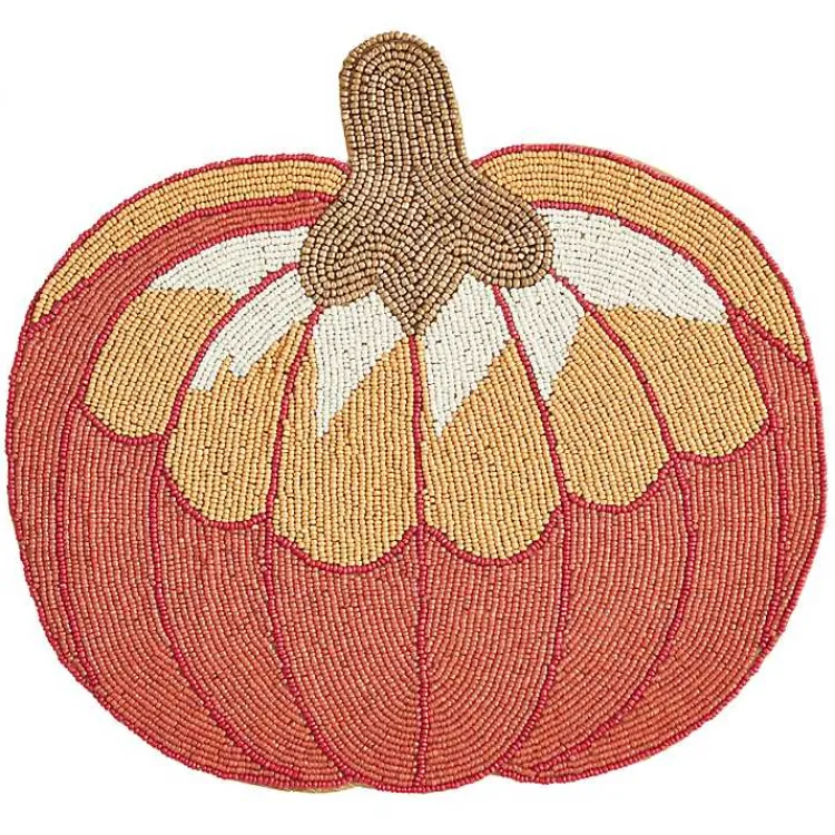 Kirklands Home Table Linens|Orange Beaded Pumpkin Harvest Placemats, Set of 4
