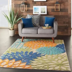 Kirklands Home Outdoor Rugs|Orange Bright Floral Burst Outdoor Area Rug, 5x7