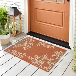 Kirklands Home Outdoor Rugs|Orange Coral Indoor/Outdoor Rug, 3x4