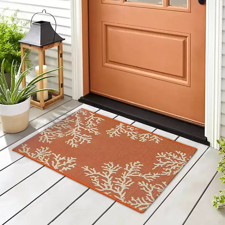 Kirklands Home Outdoor Rugs|Orange Coral Indoor/Outdoor Rug, 3x4