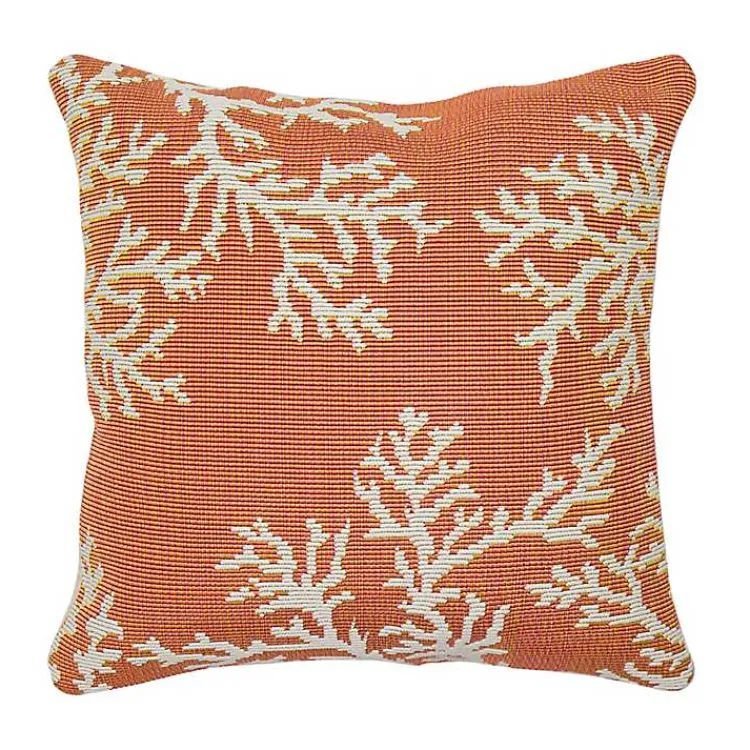 Kirklands Home Outdoor Cushions & Pillows|Orange Coral Woven Outdoor Throw Pillow