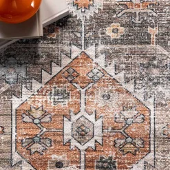 Kirklands Home Area Rugs|Orange Distressed Medallion Washable Area Rug, 5x8
