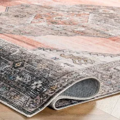 Kirklands Home Area Rugs|Orange Distressed Medallion Washable Area Rug, 5x8