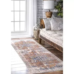 Kirklands Home Accent Rugs|Orange Eli Medallion Fringe Runner