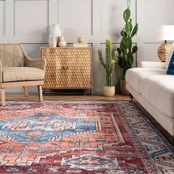 Kirklands Home Area Rugs|Orange Faded Medallion Washable Runner