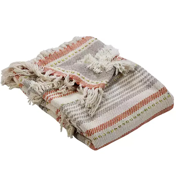 New Orange Fringe Line Work Throw Blankets & Throws