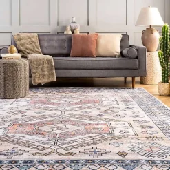 Kirklands Home Area Rugs|Orange Global Motif Washable Runner