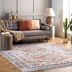 Kirklands Home Area Rugs|Orange Global Motif Washable Area Rug, 4x6