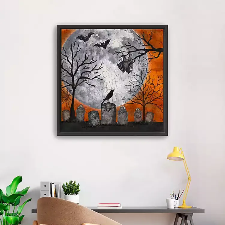 Orange Graveyard Moon Giclee Canvas Art Print Halloween