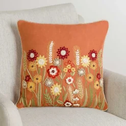 New Rust Embroidered Floral Throw Pillow Pillows