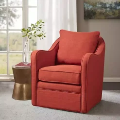Kirklands Home Accent Chairs|Swivel Upholstered Wide Seat Accent Chair Orange