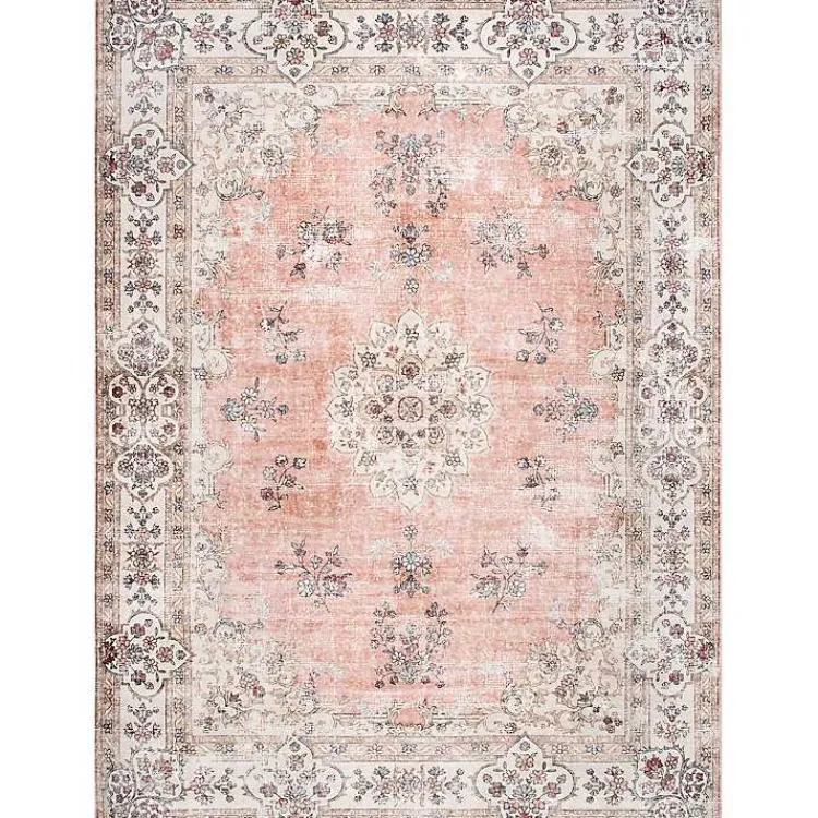 Kirklands Home Area Rugs|Vintage Floral Washable Area Rug, 3x5 Orange