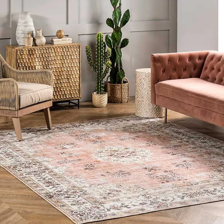 Kirklands Home Area Rugs|Vintage Floral Washable Area Rug, 3x5 Orange