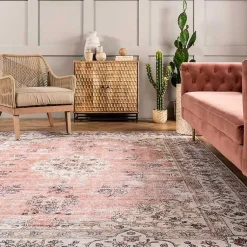 Kirklands Home Area Rugs|Vintage Floral Washable Area Rug, 3x5 Orange