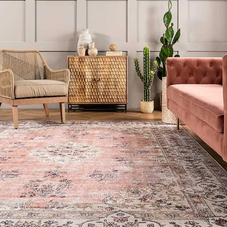 Kirklands Home Area Rugs|Vintage Floral Washable Area Rug, 3x5 Orange