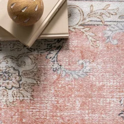 Kirklands Home Area Rugs|Vintage Floral Washable Area Rug, 3x5 Orange