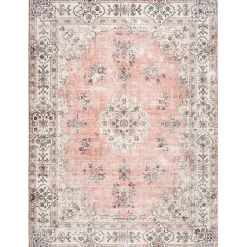 Kirklands Home Area Rugs|Orange Vintage Floral Washable Area Rug, 5x8