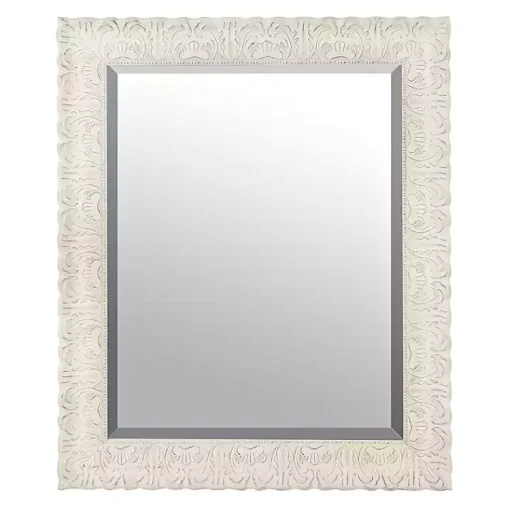 Kirklands Home Framed Mirrors|Ornate Distressed Cream Mirror, 29x35