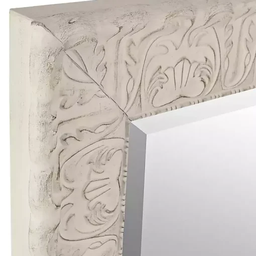 Kirklands Home Framed Mirrors|Ornate Distressed Cream Mirror, 29x35