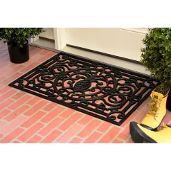 Kirklands Home Doormats|Ornate Penelope Durable Rubber Doormat, 30x18 in. Black