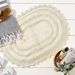 Kirklands Home Bathroom Rugs|Oval Classic Crochet Bath Mat Ivory